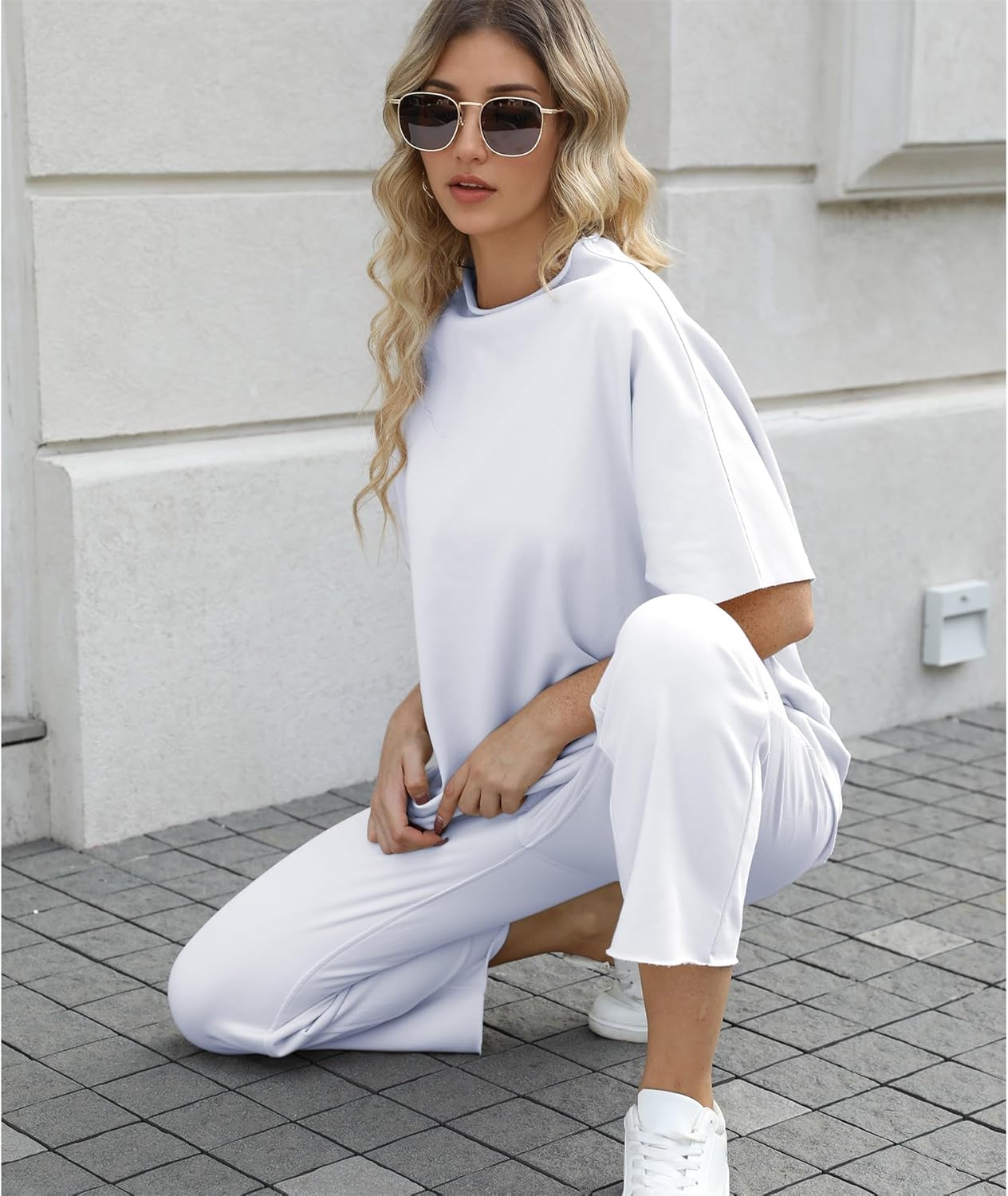 Women's 2-Piece Lounge Set – 3/4 Batwing Sleeve Capelet Top & Wide-Leg Pants