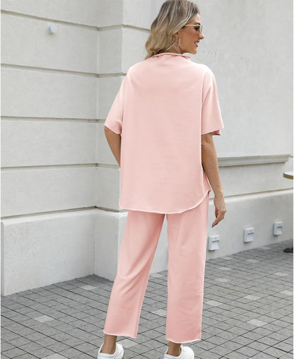 Women's 2-Piece Lounge Set – 3/4 Batwing Sleeve Capelet Top & Wide-Leg Pants