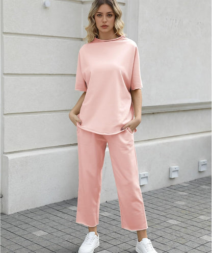 Women's 2-Piece Lounge Set – 3/4 Batwing Sleeve Capelet Top & Wide-Leg Pants