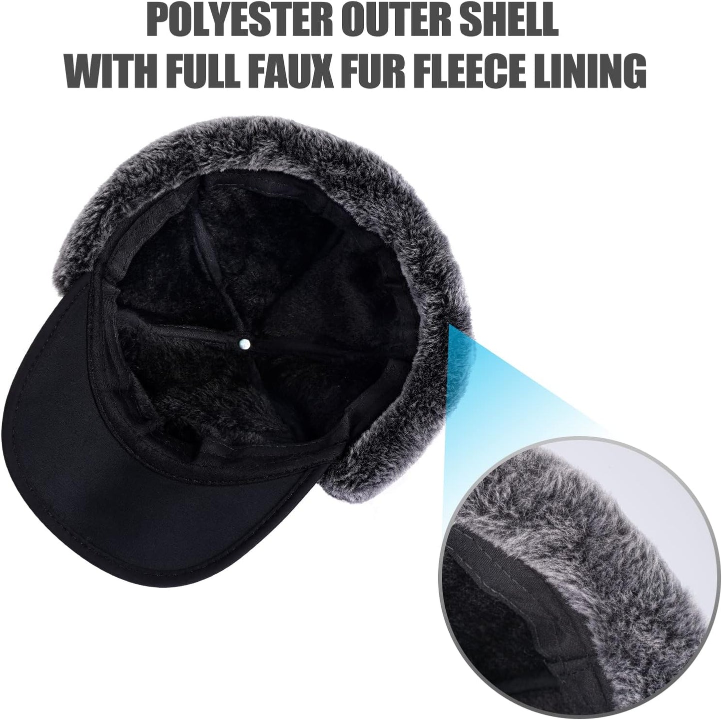 Unisex Winter Trapper Hat with Fur & Removable Mask
