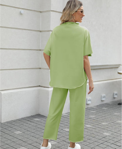 Women's 2-Piece Lounge Set – 3/4 Batwing Sleeve Capelet Top & Wide-Leg Pants