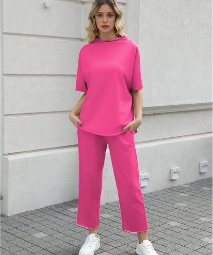 Women's 2-Piece Lounge Set – 3/4 Batwing Sleeve Capelet Top & Wide-Leg Pants