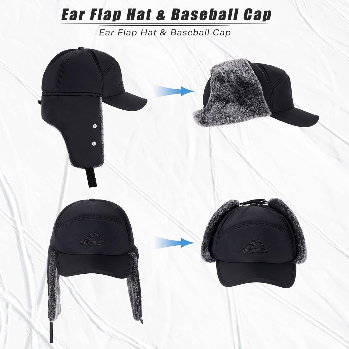Unisex Winter Trapper Hat with Fur & Removable Mask