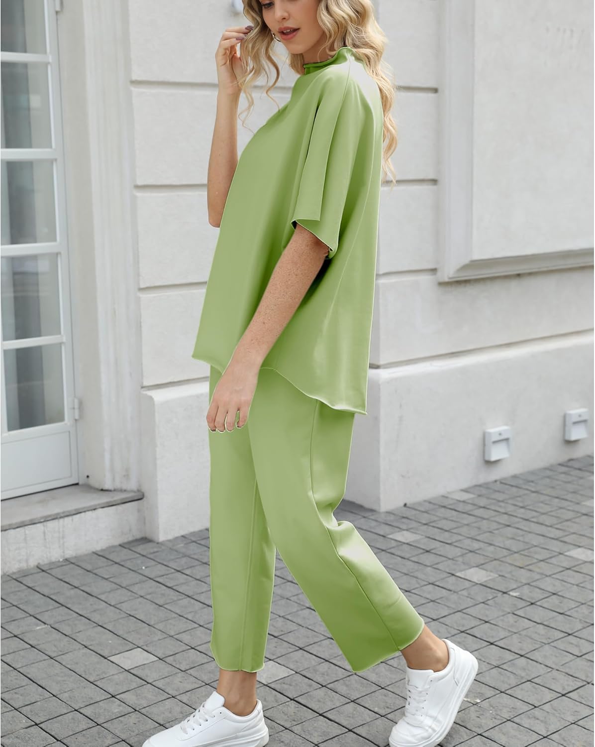 Women's 2-Piece Lounge Set – 3/4 Batwing Sleeve Capelet Top & Wide-Leg Pants
