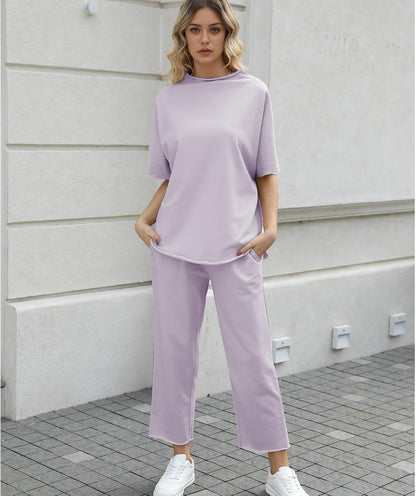 Women's 2-Piece Lounge Set – 3/4 Batwing Sleeve Capelet Top & Wide-Leg Pants