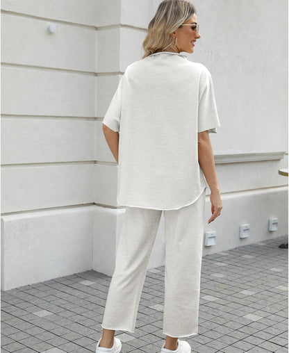 Women's 2-Piece Lounge Set – 3/4 Batwing Sleeve Capelet Top & Wide-Leg Pants