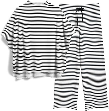 Women's 2-Piece Lounge Set – 3/4 Batwing Sleeve Capelet Top & Wide-Leg Pants
