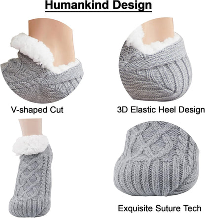 Koreshion Women Knitted Slipper Socks Cozy Sherpa Fuzzy Socks Non Slip Socks Winter Indoor Double Layer Bedroom Slipper Socks