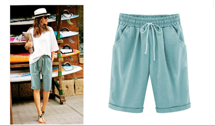 Women's Casual Soft Solid Drawstring Shorts Plus Size Ten Color
