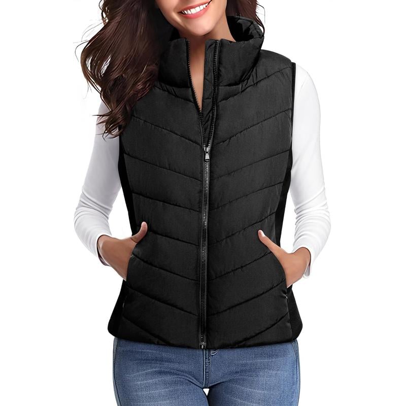 Lightweight Comfort: Women’s Sleeveless Puffer Zip Vest Outerwear