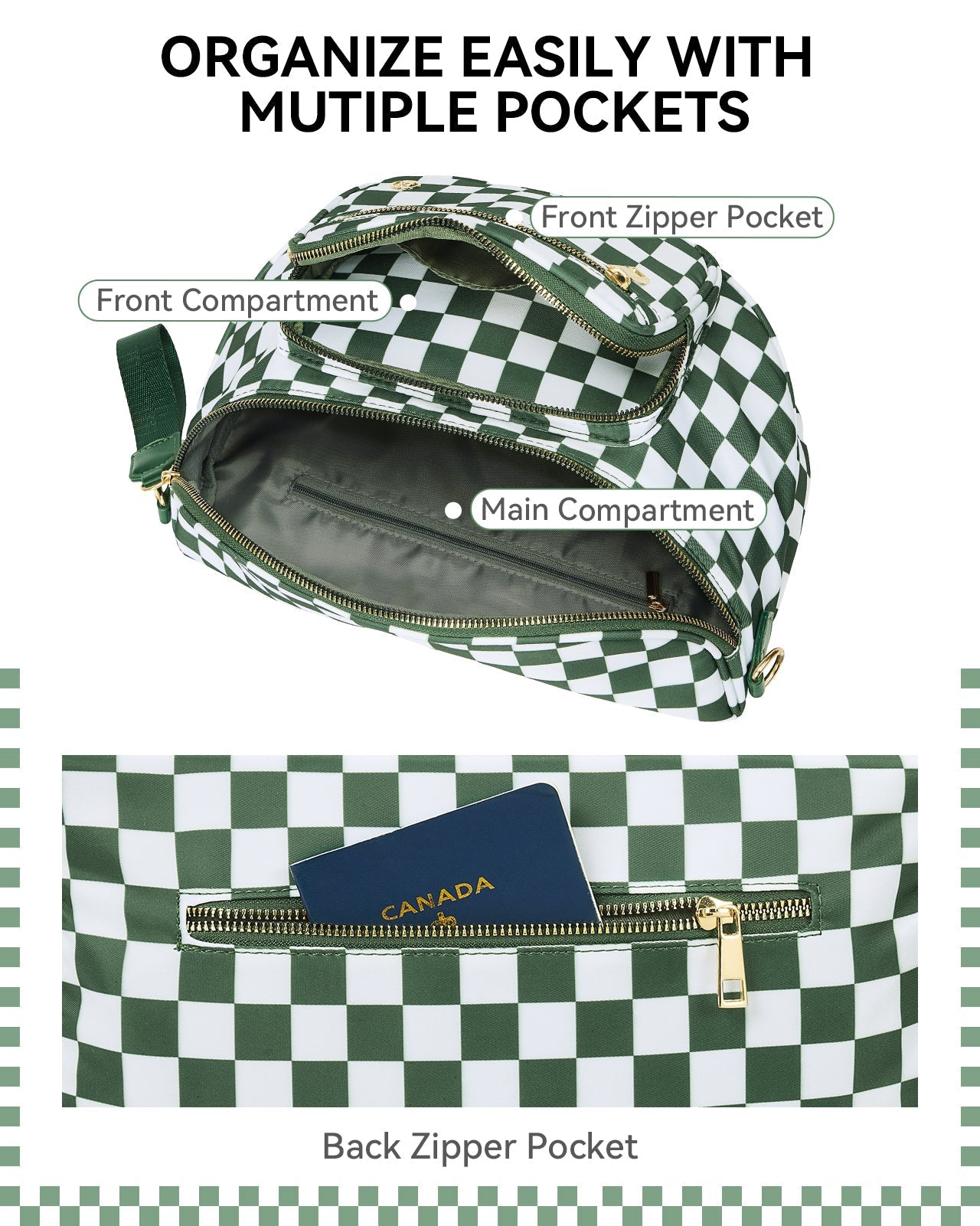 ✨Last Day 49% OFF✨Checkered Leather Bum & Crossbody Bag – RFID Protected-Buy 2 Get Free Shipping Today
