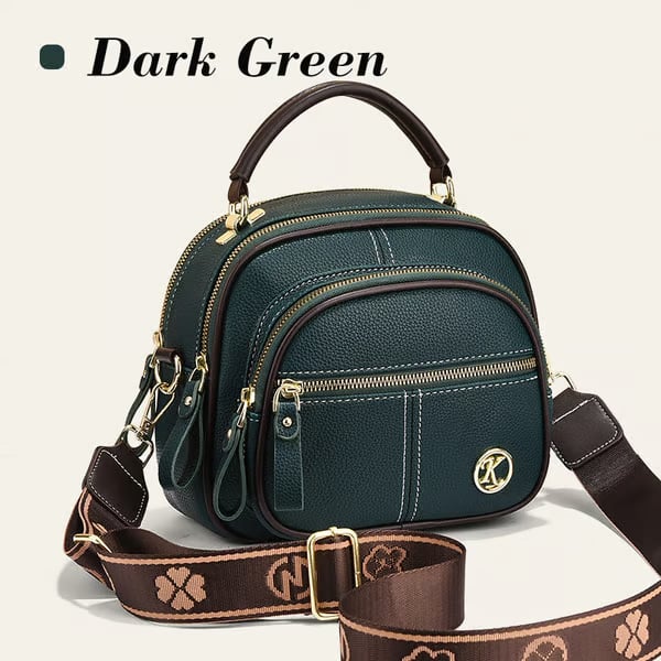 Classic Leather Crossbody Bag with Multifunctional Compartments & Adjustable Wide Strap