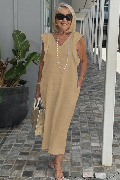 Women Cotton And Linen Casual Summer Beach Dress