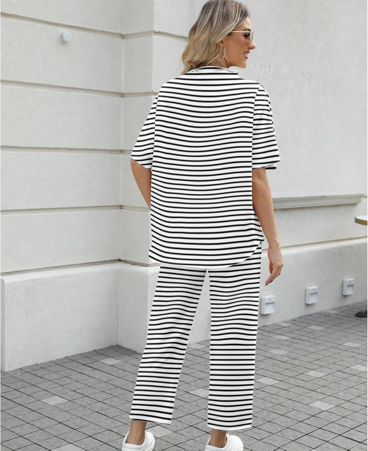 Women's 2-Piece Lounge Set – 3/4 Batwing Sleeve Capelet Top & Wide-Leg Pants