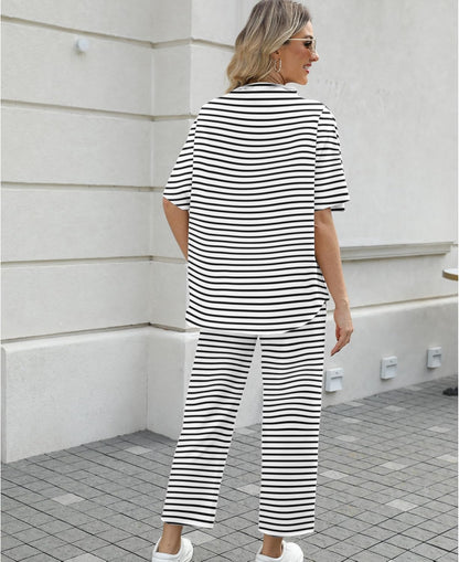 Women's 2-Piece Lounge Set – 3/4 Batwing Sleeve Capelet Top & Wide-Leg Pants