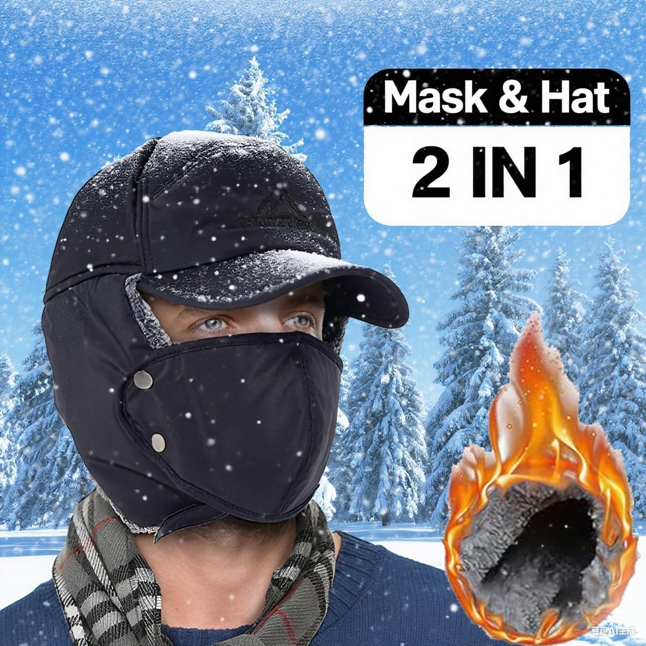 Unisex Winter Trapper Hat with Fur & Removable Mask