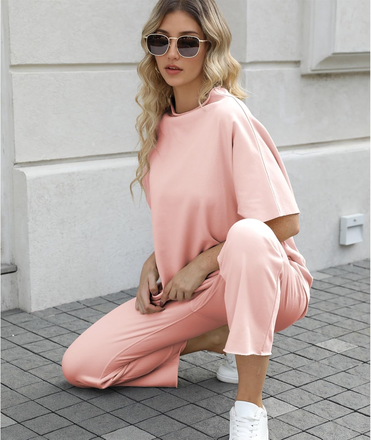 Women's 2-Piece Lounge Set – 3/4 Batwing Sleeve Capelet Top & Wide-Leg Pants