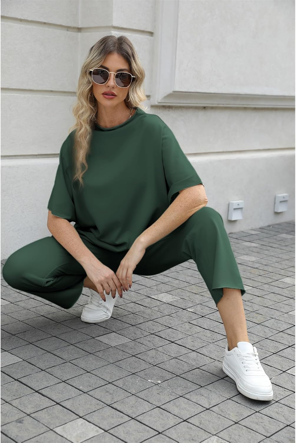Women's 2-Piece Lounge Set – 3/4 Batwing Sleeve Capelet Top & Wide-Leg Pants