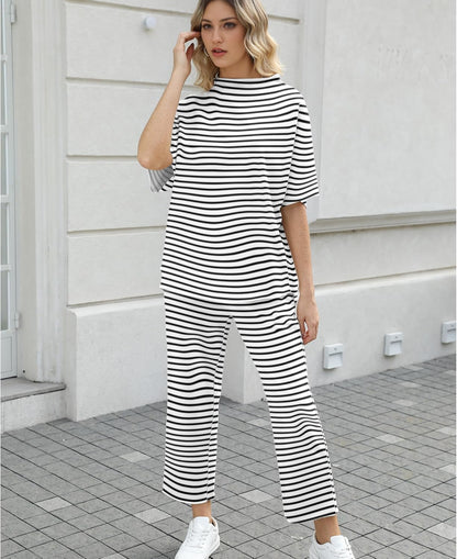 Women's 2-Piece Lounge Set – 3/4 Batwing Sleeve Capelet Top & Wide-Leg Pants