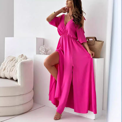 Elegant Sexy V Neck Side Slit Dress