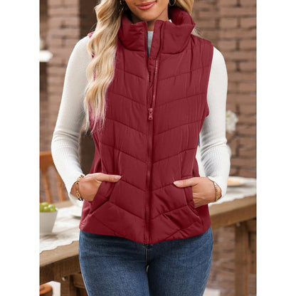 Lightweight Comfort: Women’s Sleeveless Puffer Zip Vest Outerwear