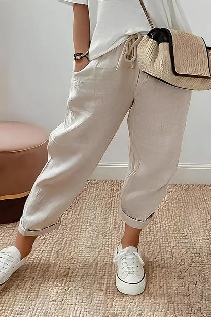 Solid Drawstring Waist Slant Pocket Pants
