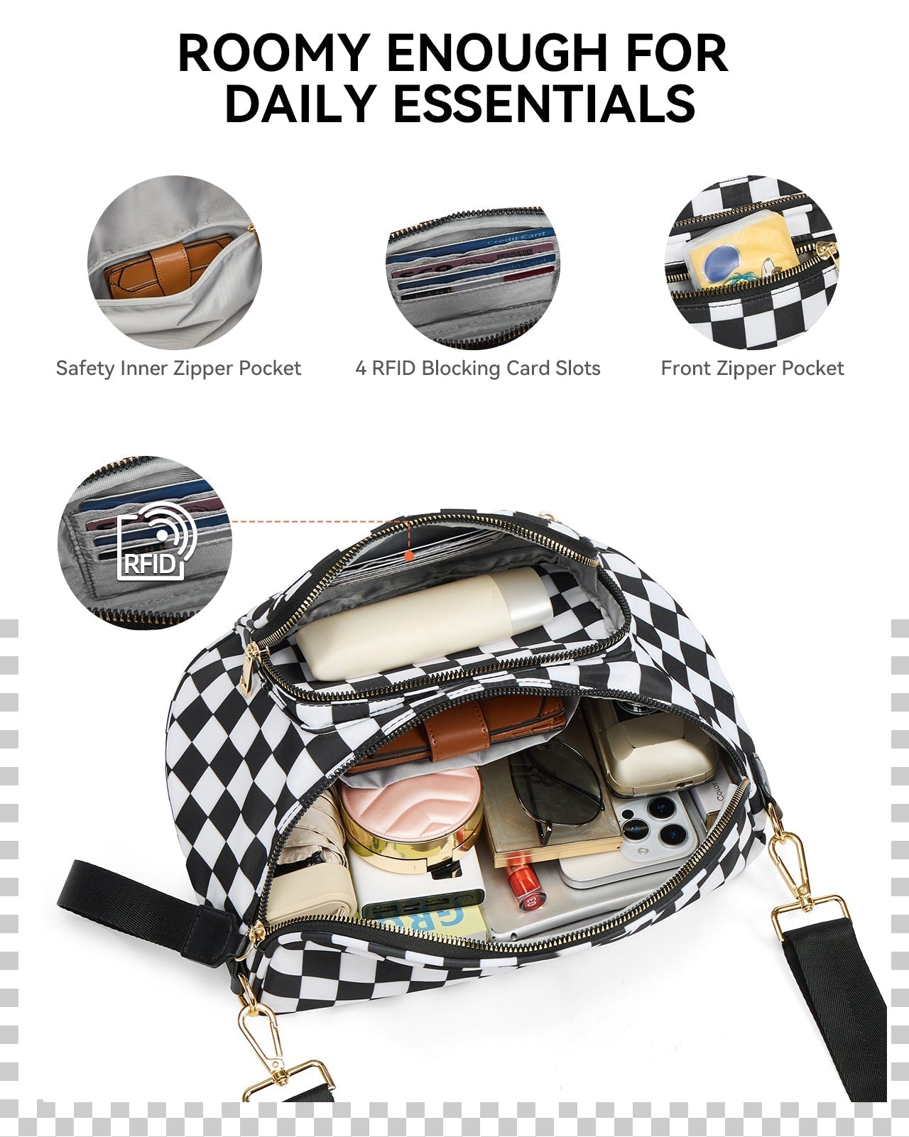 ✨Last Day 49% OFF✨Checkered Leather Bum & Crossbody Bag – RFID Protected-Buy 2 Get Free Shipping Today