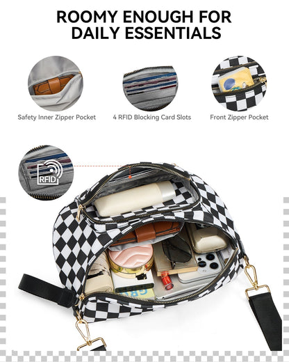 ✨Last Day 49% OFF✨Checkered Leather Bum & Crossbody Bag – RFID Protected-Buy 2 Get Free Shipping Today