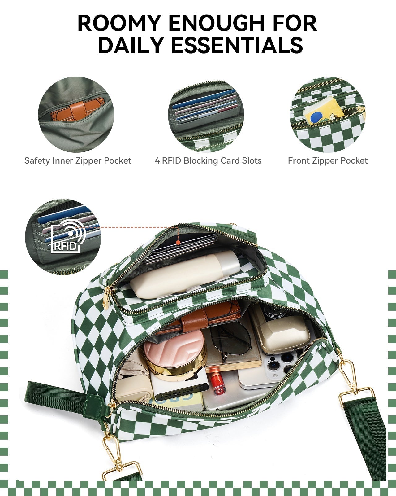 ✨Last Day 49% OFF✨Checkered Leather Bum & Crossbody Bag – RFID Protected-Buy 2 Get Free Shipping Today