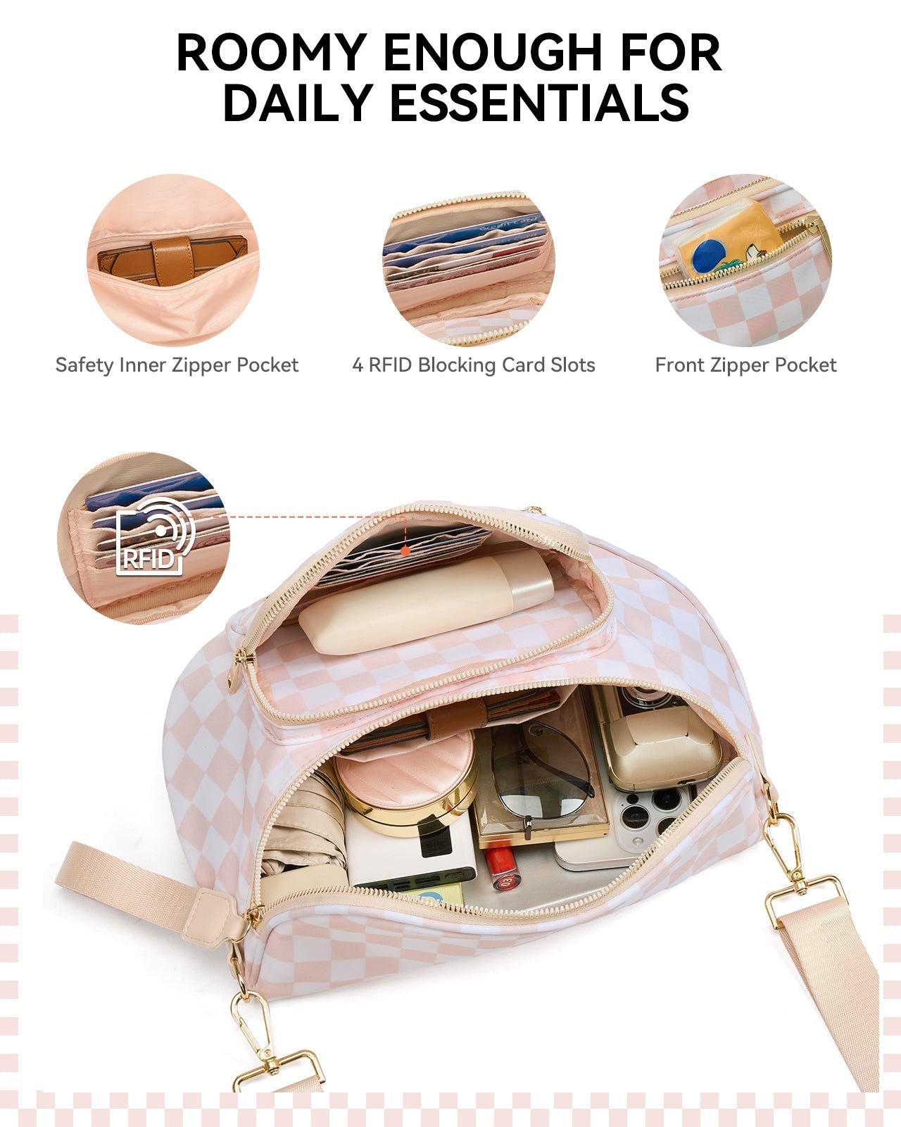 ✨Last Day 49% OFF✨Checkered Leather Bum & Crossbody Bag – RFID Protected-Buy 2 Get Free Shipping Today