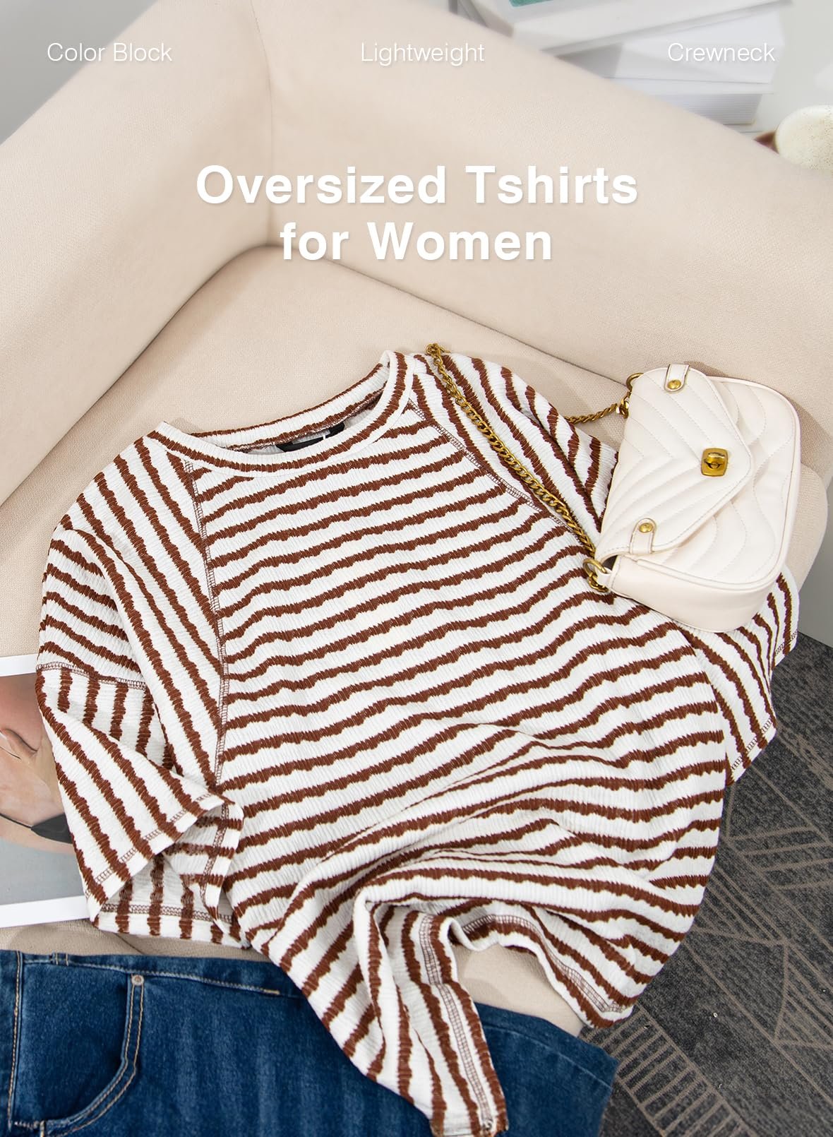 Women's Oversized Striped Color Block Summer T-Shirt