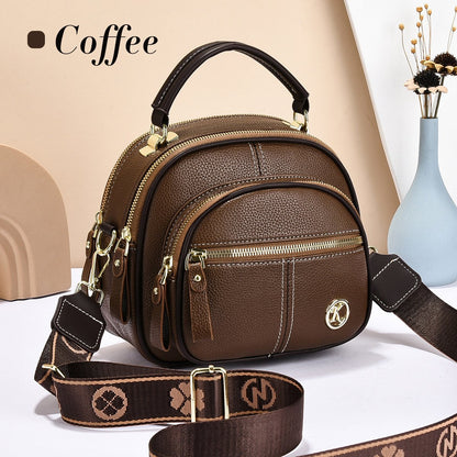 Classic Leather Crossbody Bag with Multifunctional Compartments & Adjustable Wide Strap