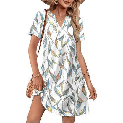 Women 2026 Casual Summer V Neck  Dress Short Sleeve Fashion Beach Vacation Clothes