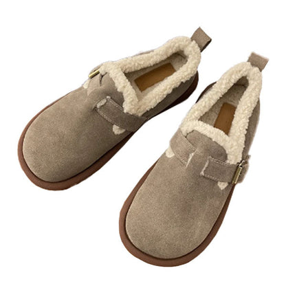 Women's Plush Round Toe Slip-On Loafers Shoes