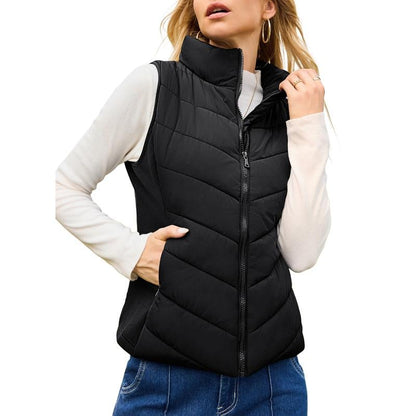 Lightweight Comfort: Women’s Sleeveless Puffer Zip Vest Outerwear