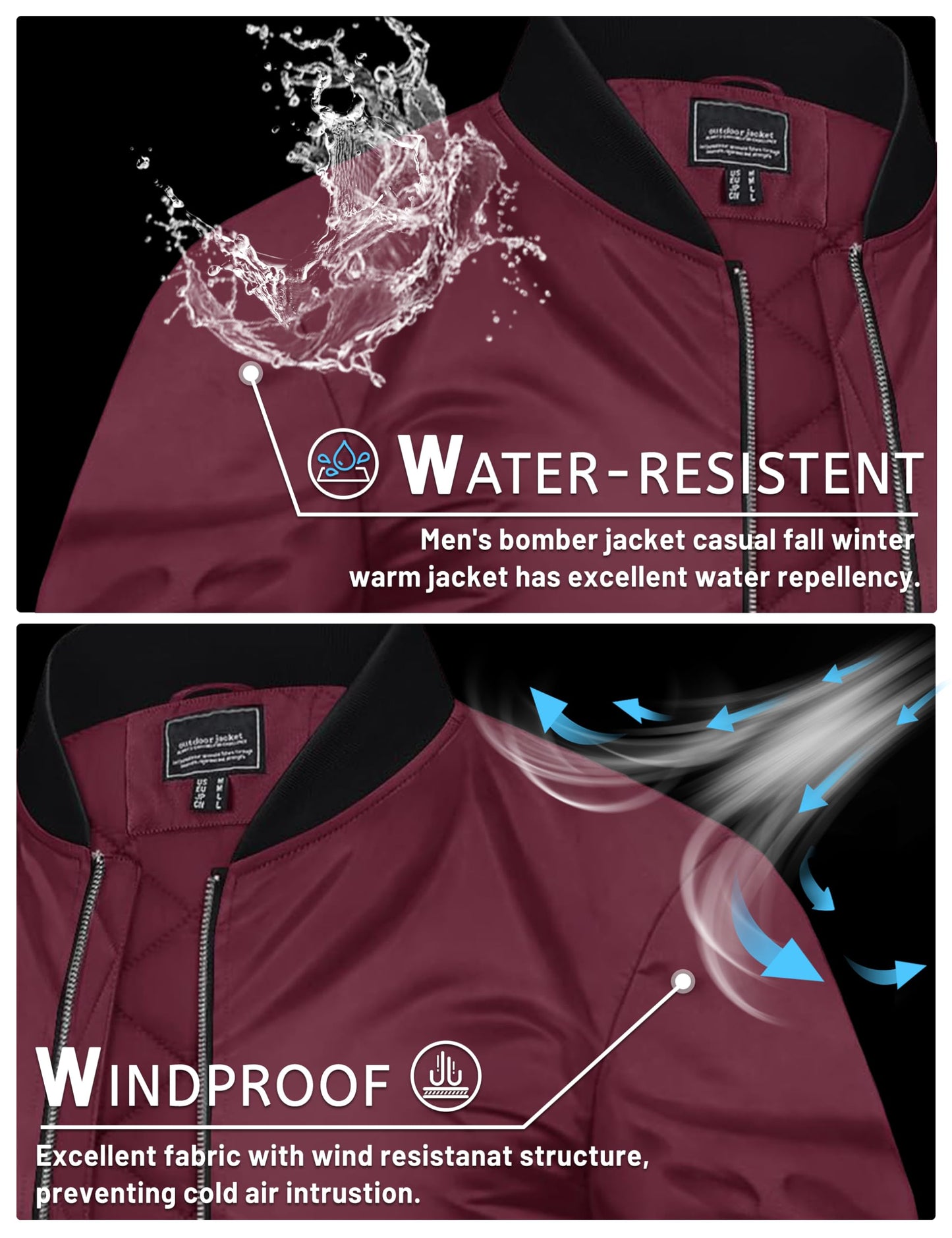 Men's Waterproof Windbreaker Bomber Casual Jackets