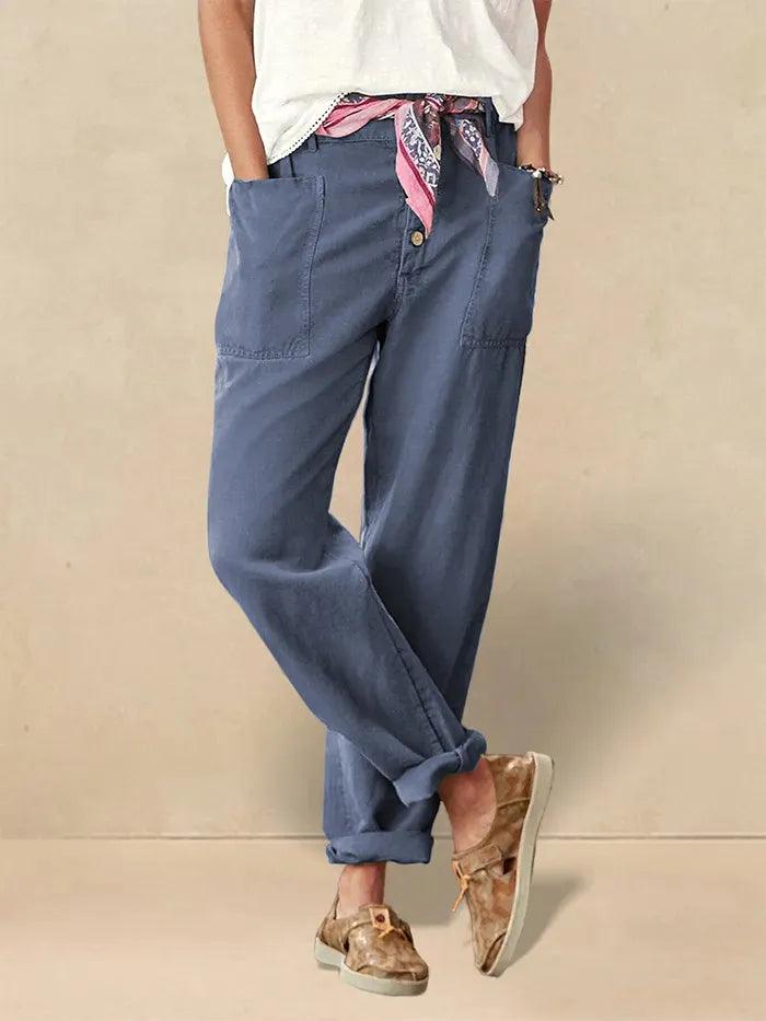 Aure Paris Linen Simple Button Fly Trousers