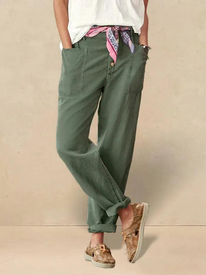 Aure Paris Linen Simple Button Fly Trousers