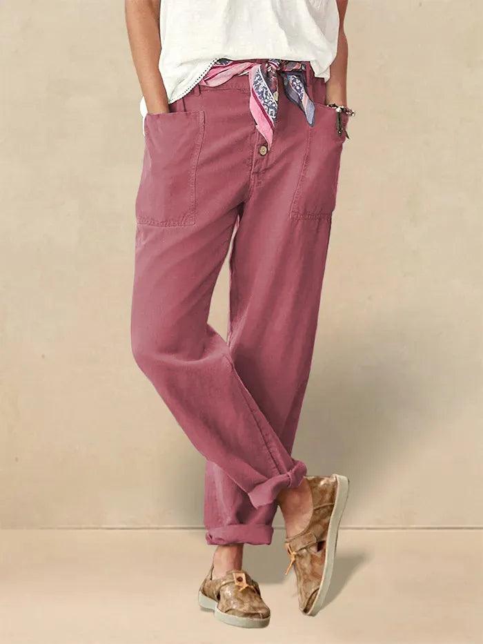 Aure Paris Linen Simple Button Fly Trousers