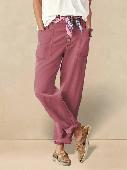 Aure Paris Linen Simple Button Fly Trousers
