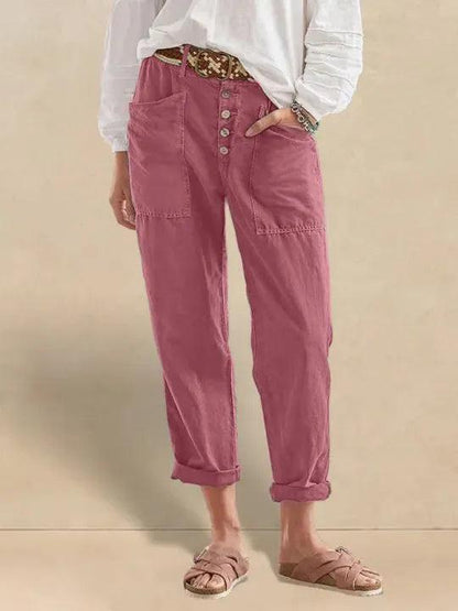 Aure Paris Linen Simple Button Fly Trousers