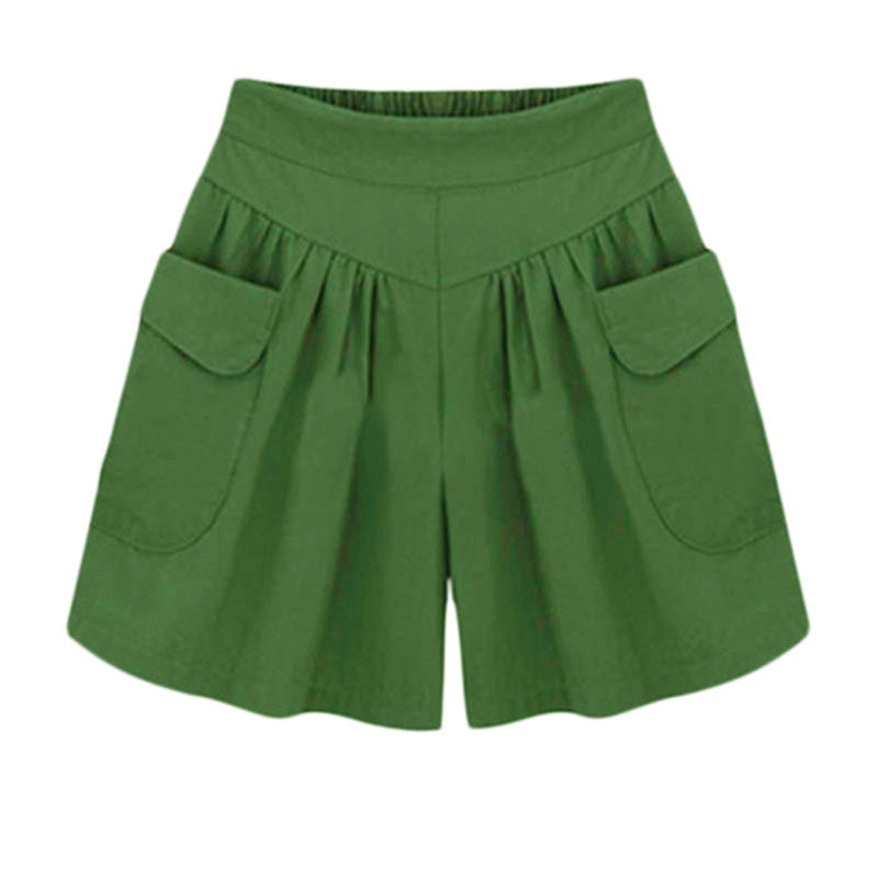 Women Summer Loose Casual Shorts Culottes Elastic Waist Wide Shorts with Pockets