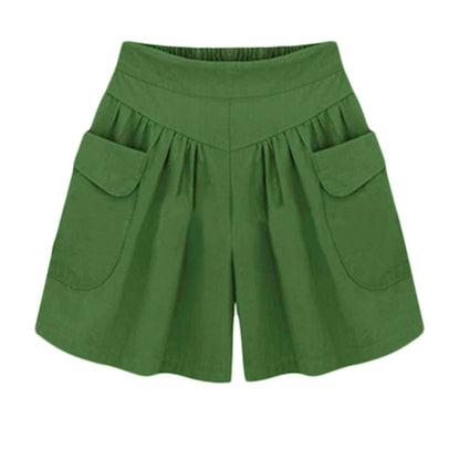 Women Summer Loose Casual Shorts Culottes Elastic Waist Wide Shorts with Pockets
