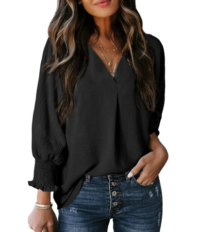 Women's Tight Loose Top V Neck Casual Loose Cropped Sleeve Shirt