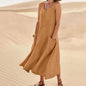 Last Day 49% OFF Women Cotton Linen Sundress Summer Sleeveless Loose Pocket Long Dress Buy 2 Get Free Shipping Today