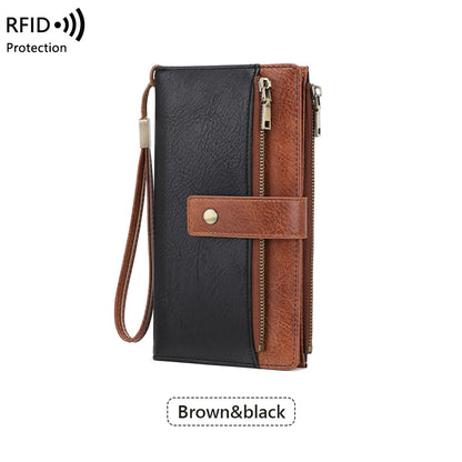 Women's long wallet, stylish clutch, elegant solid color RFID blocking leather wallet