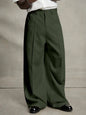 Men's Pleated Wide Leg Trousers – Relaxed Fit Army Green Pants