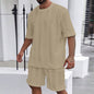 Men’s Breathable Textured T-Shirts Shorts Set – Lightweight Summer Comfort Fit