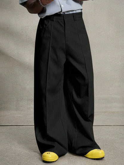 Men's Pleated Wide Leg Trousers – Relaxed Fit Army Green Pants
