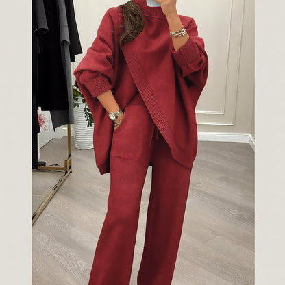 Women's 2-piece set – Asymmetrical sweater with wide-leg pants